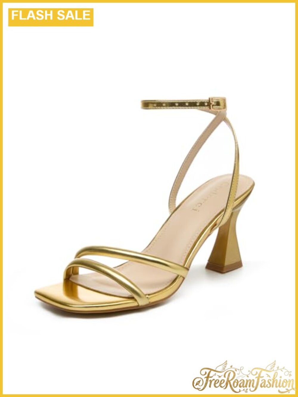 Kitten Heel Strappy Sandals Square Open Toe Polyurethane